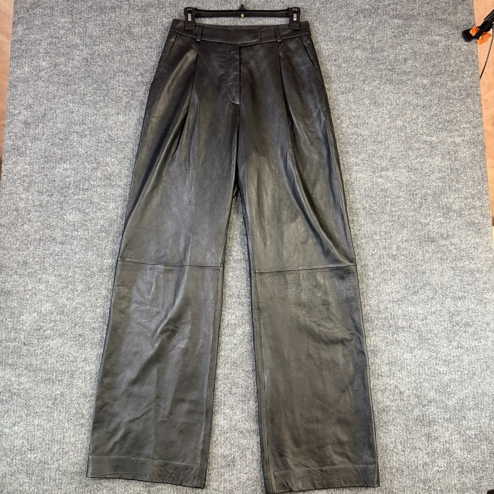 Mango Leather Collection Pants Women Small Black 100% Sheep Leather Wide 29x33